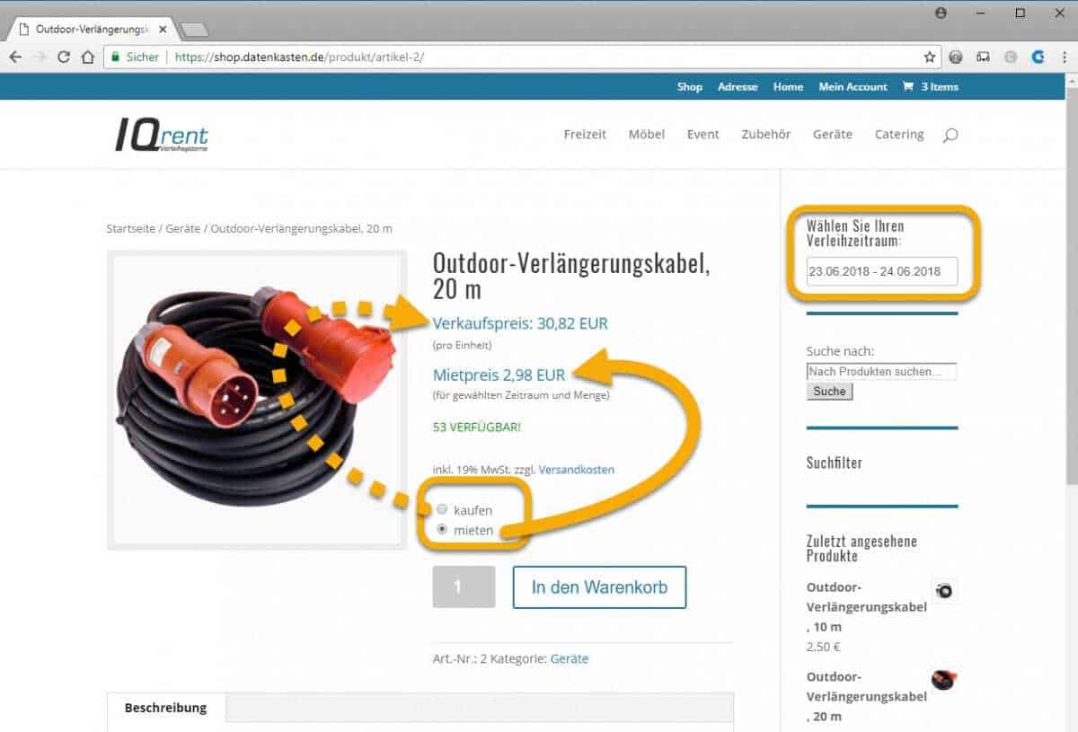 Verleihsoftware mit Möglichkeit der Onlinebuchung